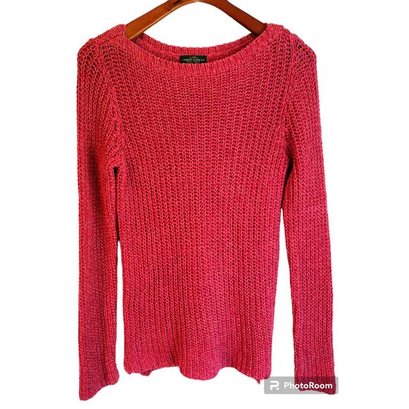 LRL Lauren Jeans Fisherman Nautical Red Crew Neck Open Knit Classiccore Sweater - Picture 1 of 5